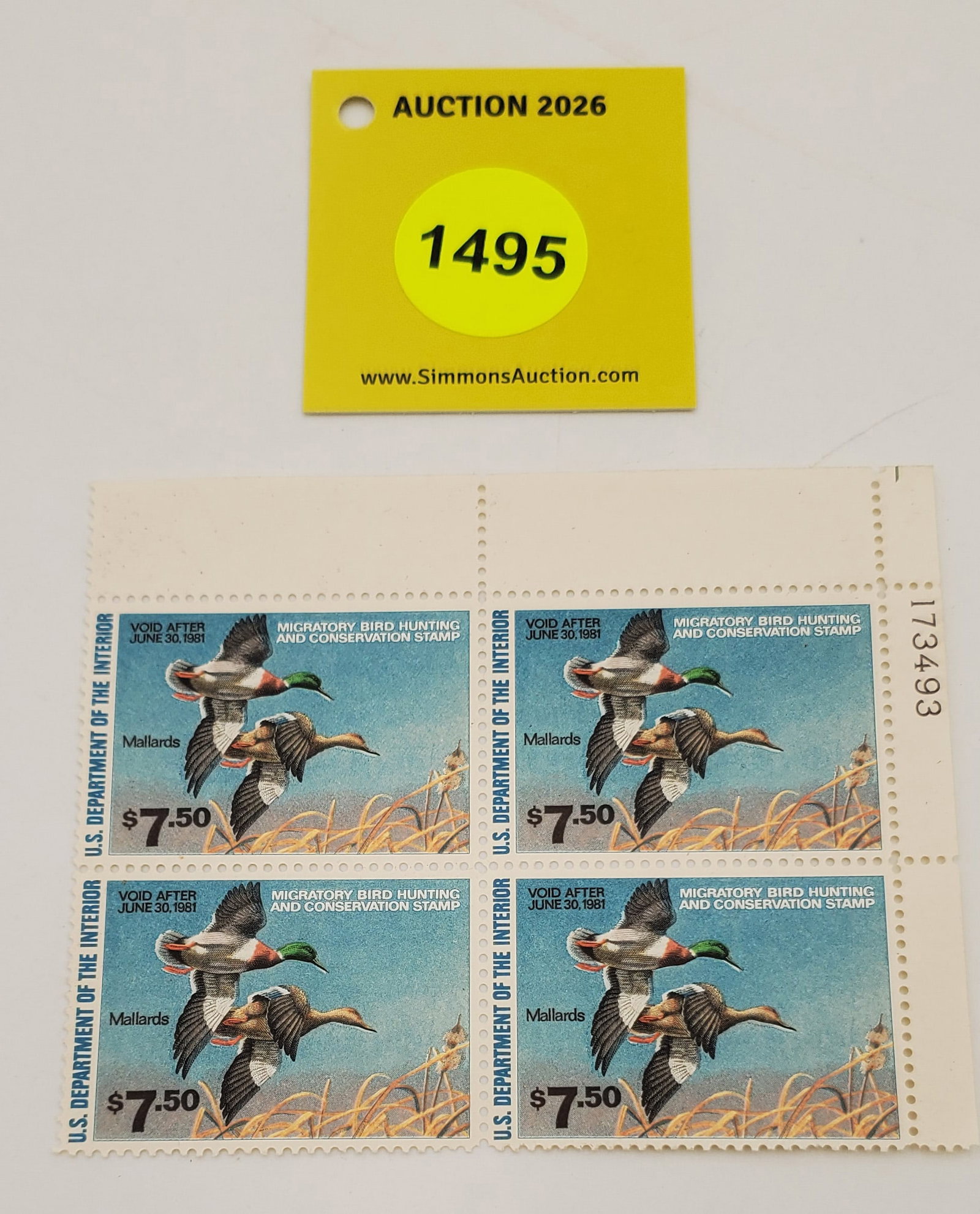 Block of 4 stamps Migratory Bird Hunting Stamps $7.50 RW?? (1981) Good Unused #173493: Block of 4 stamps Migratory Bird Hunting Stamps $7.50 RW?? (1981) Good Unused #173493