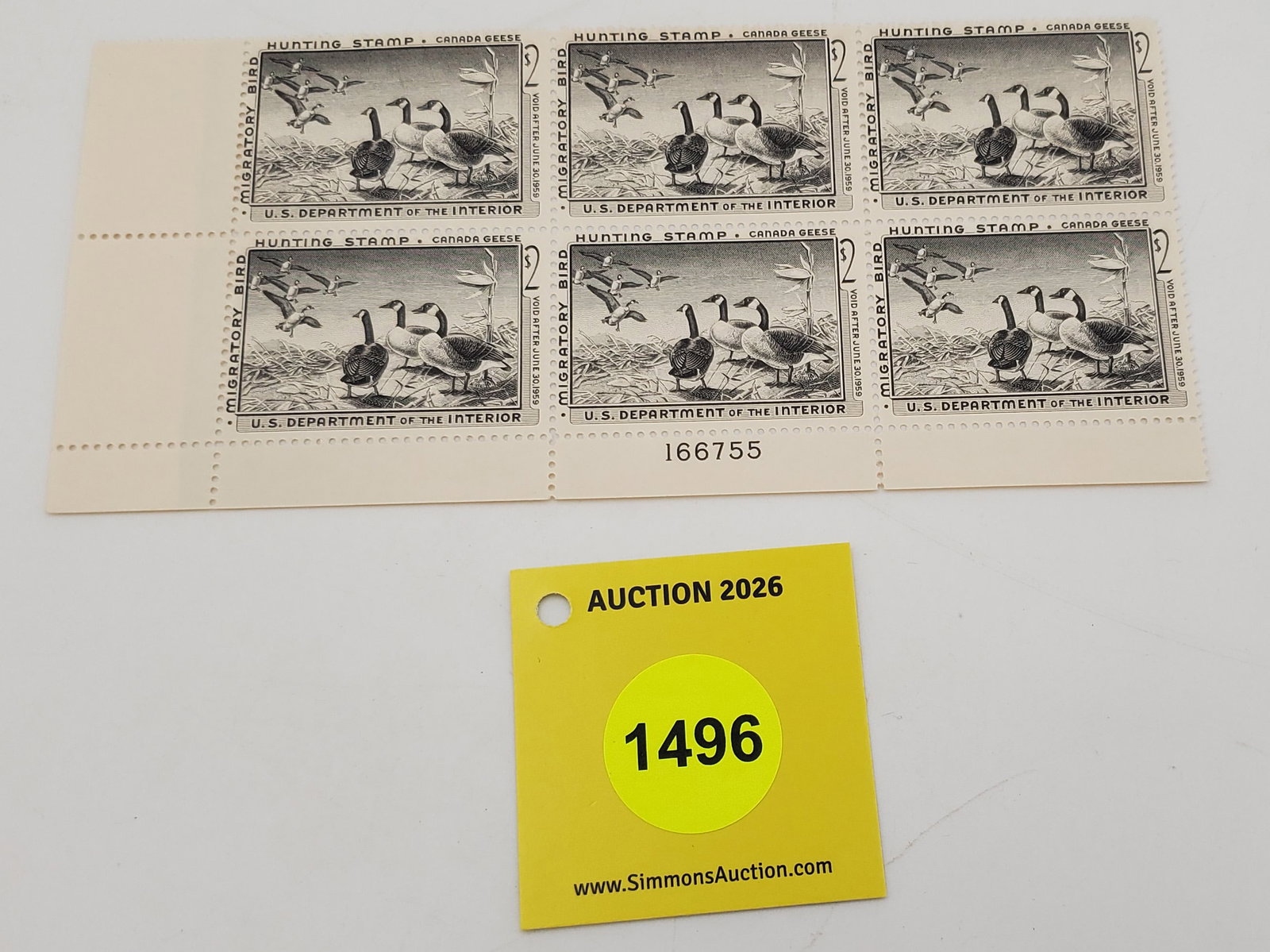 Block of 6 stamps Migratory Bird Hunting Stamps $2 RW?? (1959 Good Unused #173493: Block of 6 stamps Migratory Bird Hunting Stamps $2 RW?? (1959 Good Unused #173493