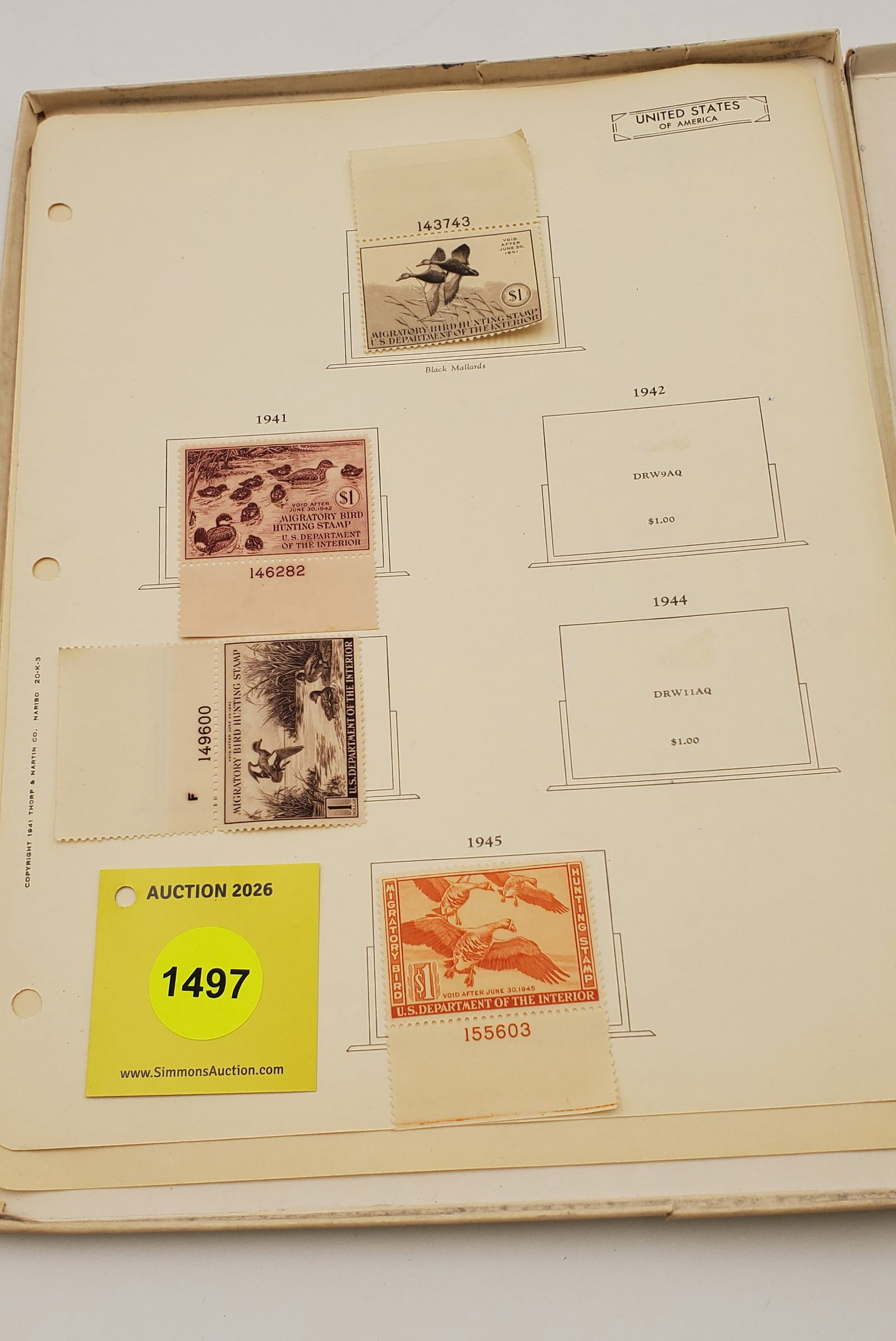 Lot of 4 Stamps Migratory Bird Hunting Stamps $1 (1940, 1941, 1943, 1945) Good Unused: Lot of 4 Stamps Migratory Bird Hunting Stamps $1 (1940, 1941, 1943, 1945) Good Unused