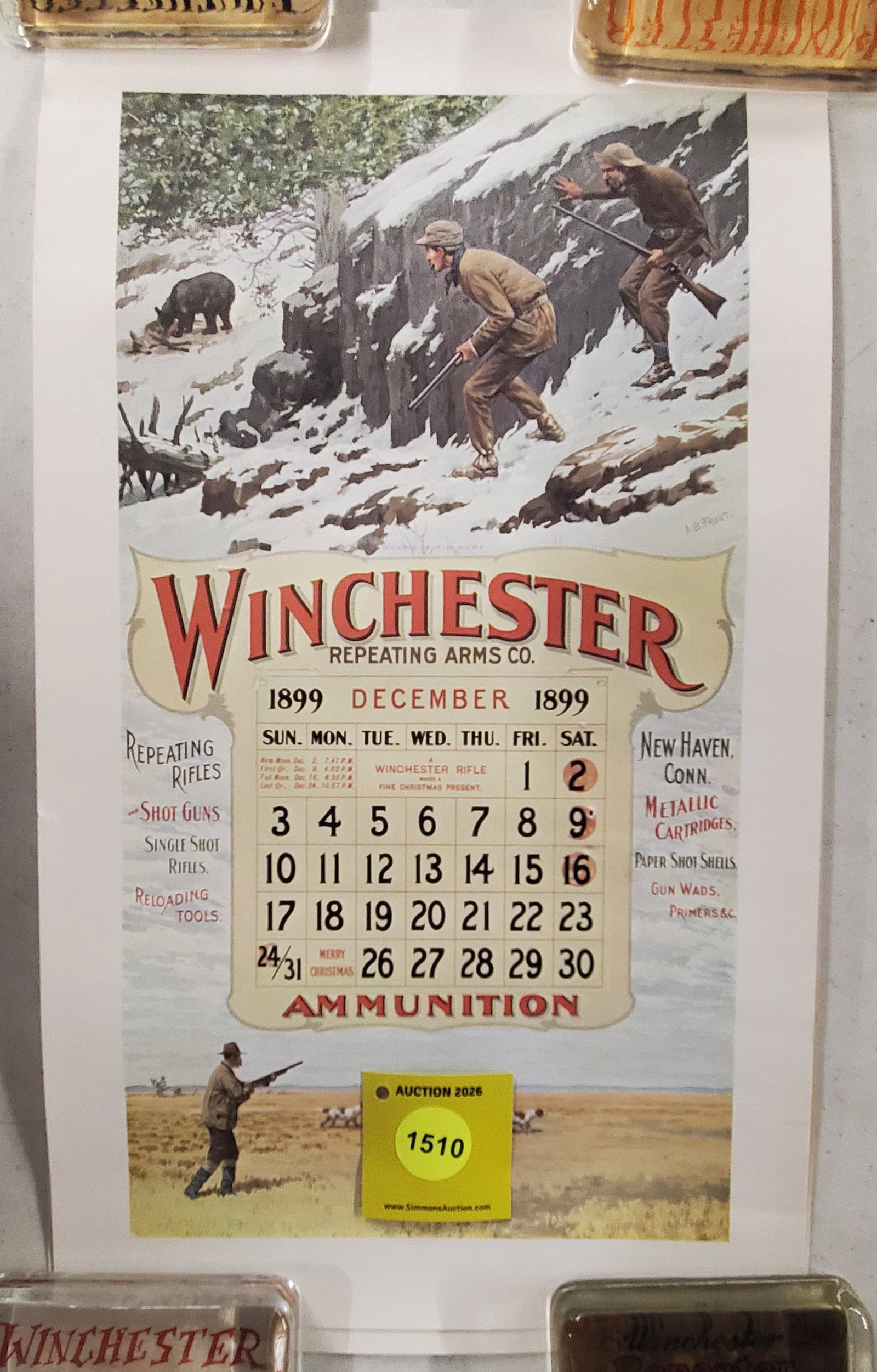 Lot of 3, Winchester calendars December 1898, December 1899, February 1900 (1 of 1)