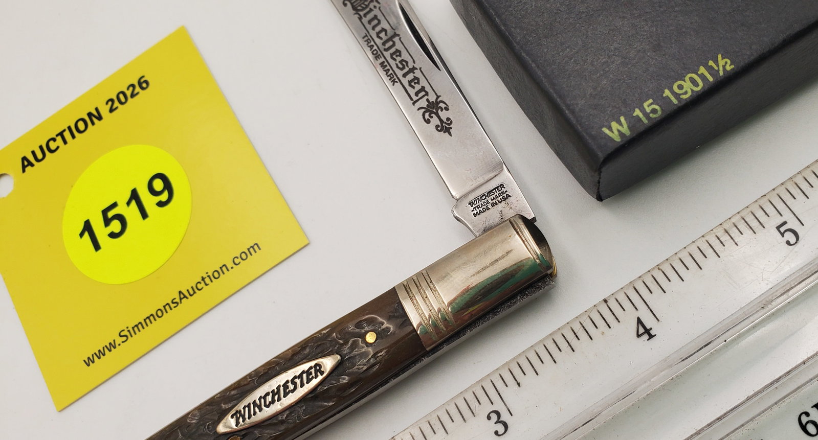 Pocket Knife: Winchester W15-1901-1/2-92, 1-Blade, Stag Handle w/ Black Box (GS) - 2