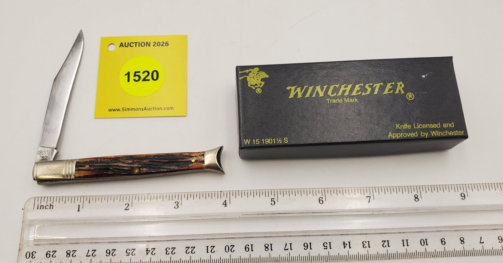 Pocket Knife: Winchester W15-1901-1/2-92, 1-Blade, Stag Handle w/ Black Box (GS) - 3