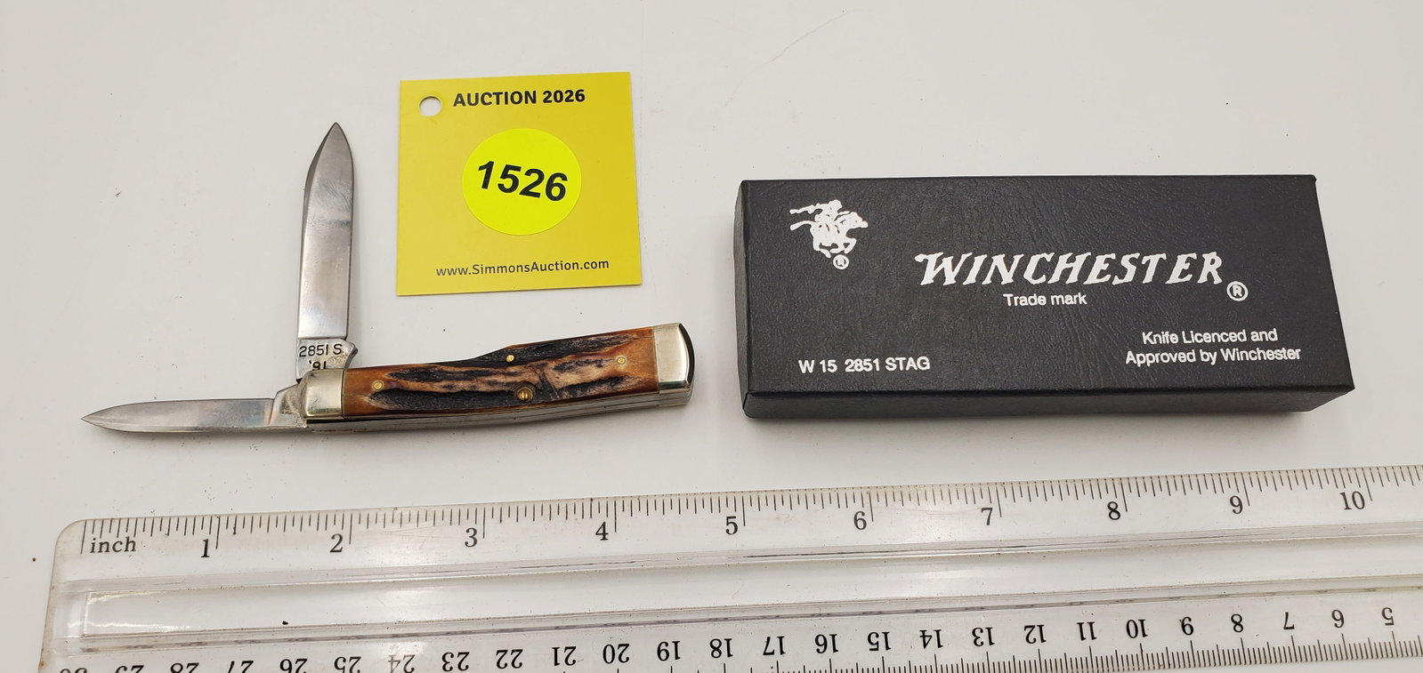 Pocket Knife: Winchester W15-2851-S-91, 2-Blade, Stag Handle w/ Black Box (GS) - 3