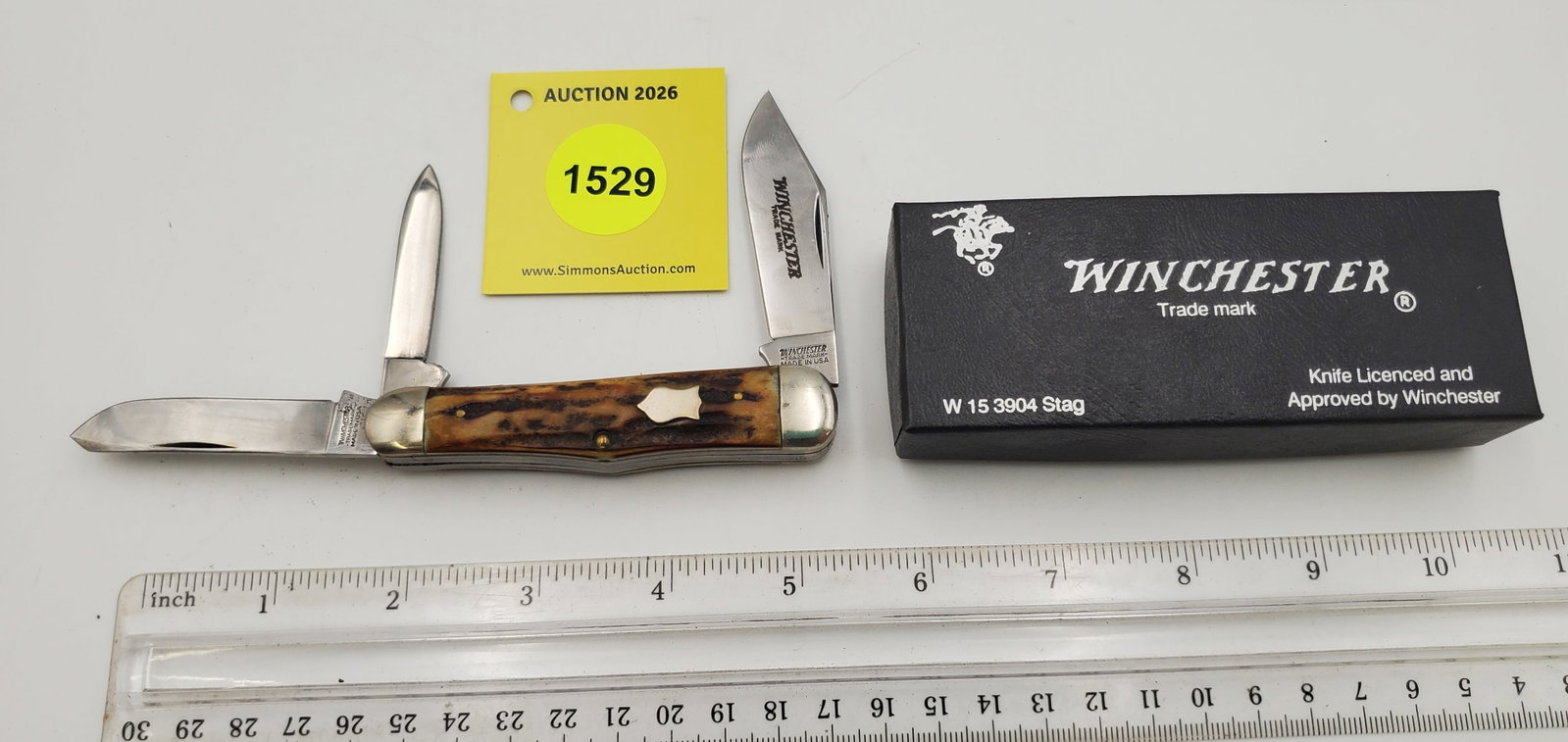 Pocket Knife: Winchester W15-3904-S-91, 3-Blade, Stag Handle w/ Black Box (GS): Pocket Knife: Winchester W15-3904-S-91, 3-Blade, Stag Handle w/ Black Box (GS)