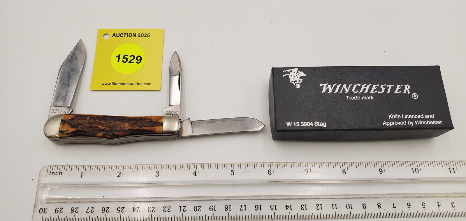 Pocket Knife: Winchester W15-3904-S-91, 3-Blade, Stag Handle w/ Black Box (GS) - 4