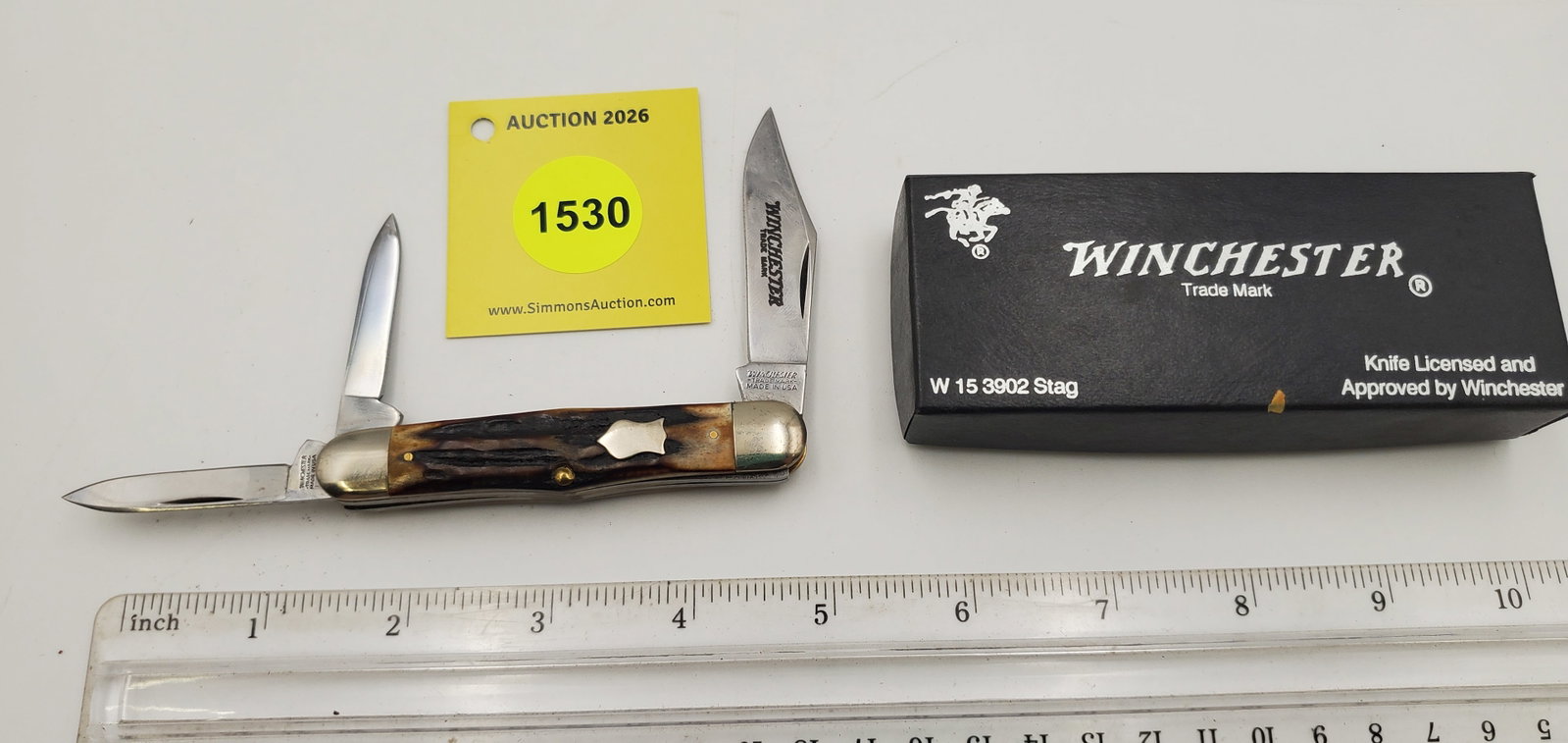 Pocket Knife: Winchester W15-3902-S-91, 3-Blade, Stag Handle w/ Black Box (GS): Pocket Knife: Winchester W15-3902-S-91, 3-Blade, Stag Handle w/ Black Box (GS)