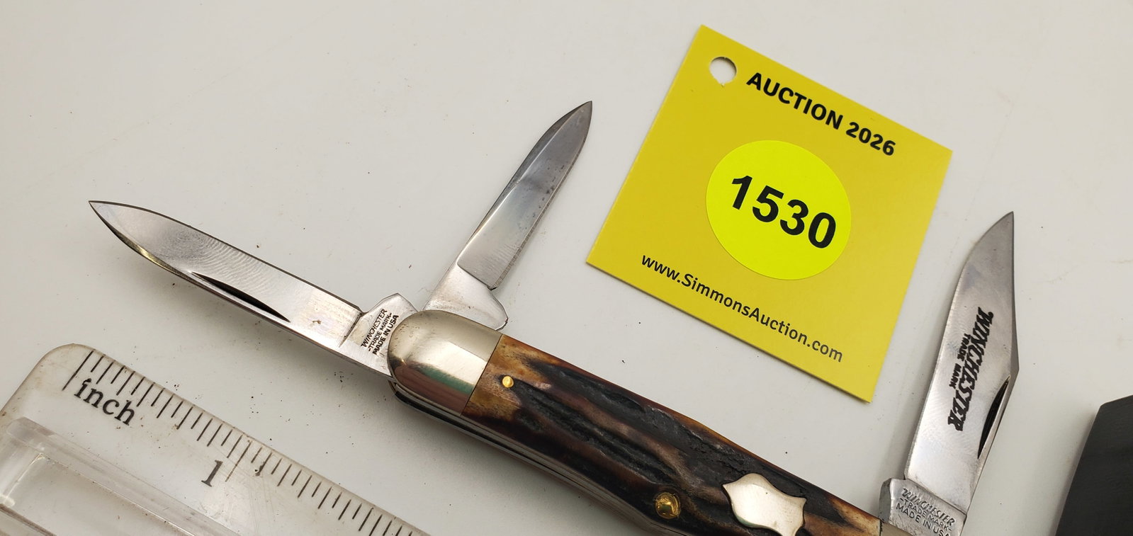 Pocket Knife: Winchester W15-3902-S-91, 3-Blade, Stag Handle w/ Black Box (GS) - 3