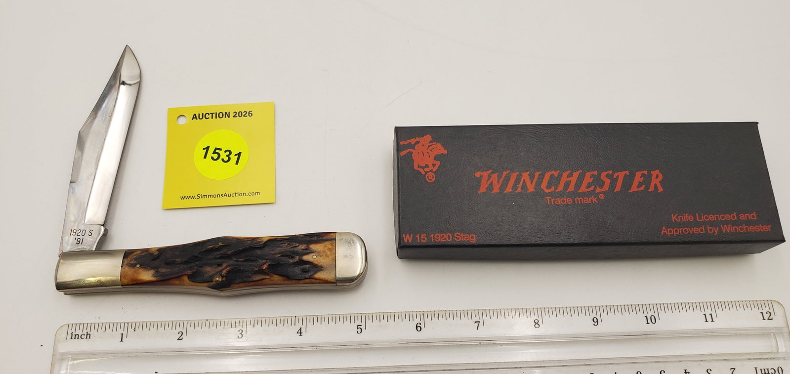 Pocket Knife: Winchester W15-1920-S-91, 1-Blade, Stag Handle w/ Black Box (GS) #33 in Series: Pocket Knife: Winchester W15-1920-S-91, 1-Blade, Stag Handle w/ Black Box (GS) #33 in Series