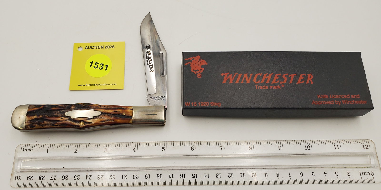 Pocket Knife: Winchester W15-1920-S-91, 1-Blade, Stag Handle w/ Black Box (GS) #33 in Series - 3