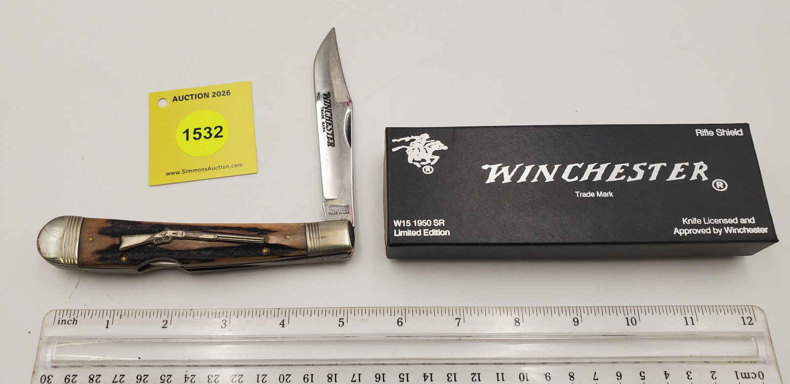 Pocket Knife: Winchester W15-1950-88, 1-Blade, Stag Handle w/ Black Box (GS), #2 in Series, Limited: Pocket Knife: Winchester W15-1950-88, 1-Blade, Stag Handle w/ Black Box (GS), #2 in Series, Limited Edition