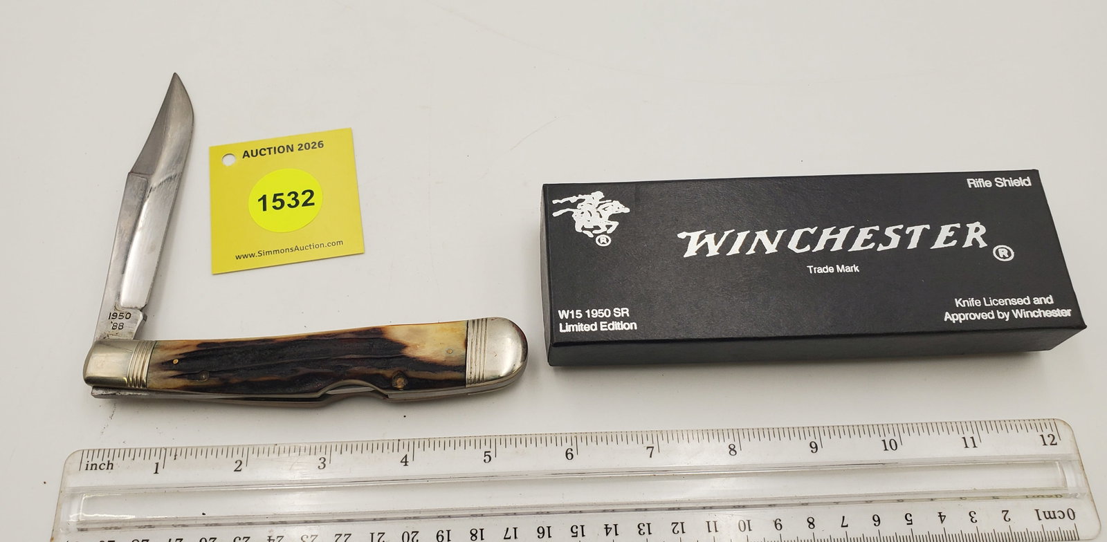 Pocket Knife: Winchester W15-1950-88, 1-Blade, Stag Handle w/ Black Box (GS), #2 in Series, Limited - 3