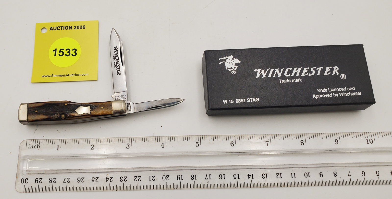 Pocket Knife: Winchester W15-2851-S-91, 2-Blade, Stag Handle w/ Black Box (GS). Limited to 500: Pocket Knife: Winchester W15-2851-S-91, 2-Blade, Stag Handle w/ Black Box (GS). Limited to 500