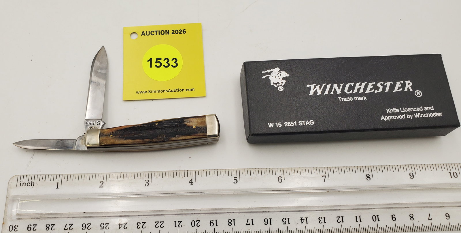 Pocket Knife: Winchester W15-2851-S-91, 2-Blade, Stag Handle w/ Black Box (GS). Limited to 500 - 3