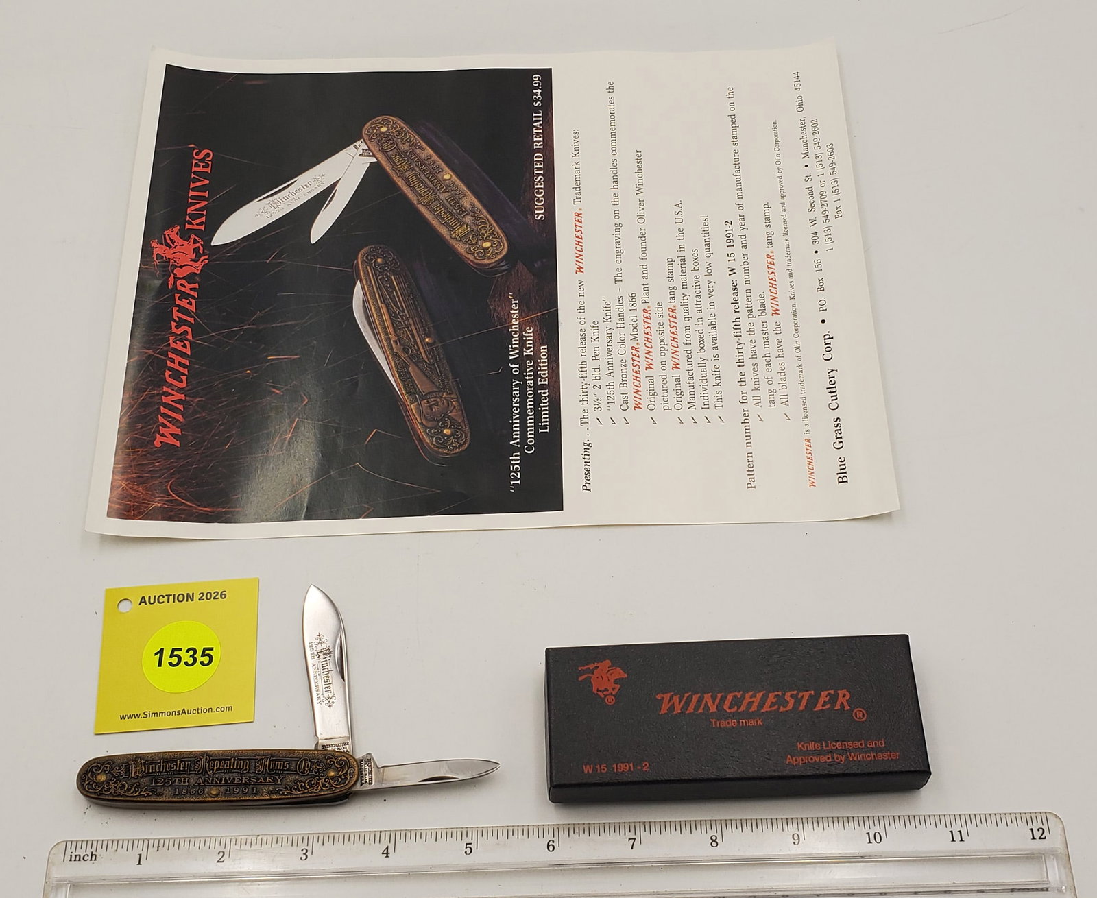 Pocket Knife: Winchester "125th Anniversary" 1991-2, 2-Blade, Commemorative Pen Knife w/ Black Bo... (1 of 5)