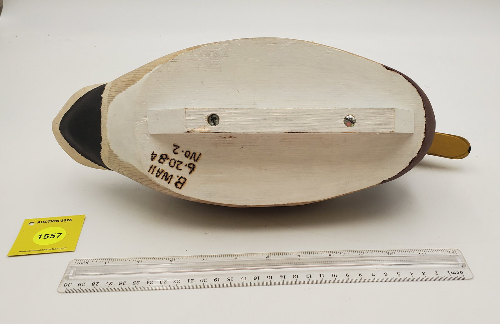 Decoy, wooden mallard drake, on bottom "B. Wall 6.20.84 No 2" - 3