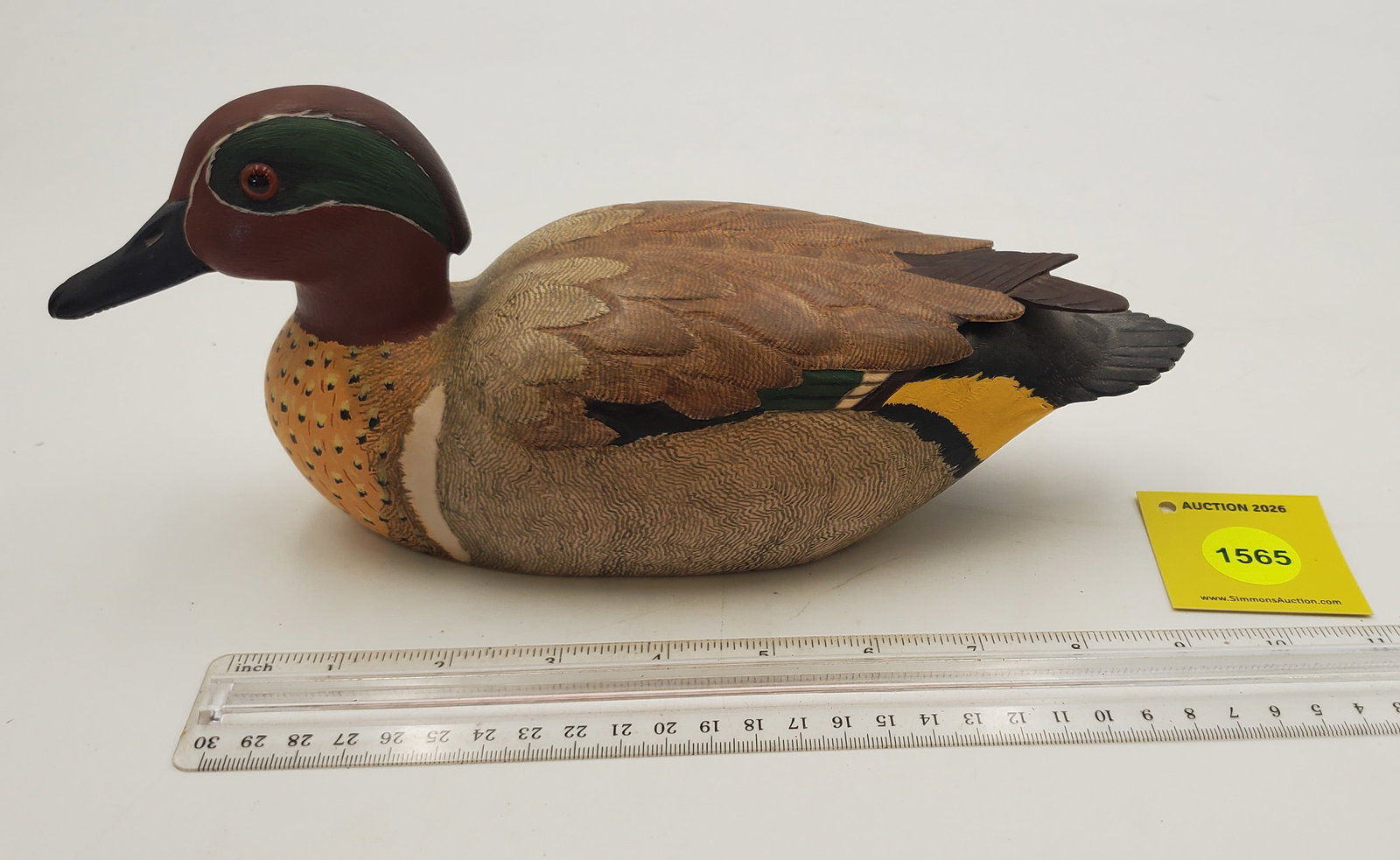 Decoy, wooden green-winged teal, on bottom "B. Wall 3.28.78 No 1" (1 of 3)