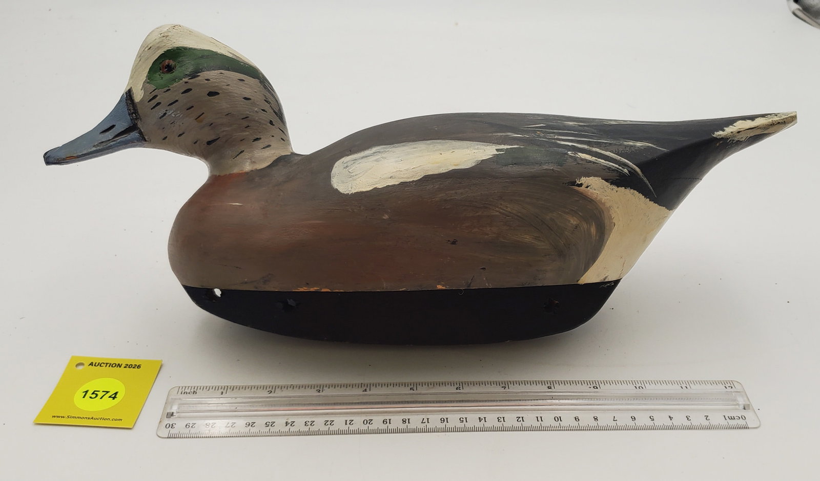 Decoy, wooden widgeon drake, on bottom "WRG" (1 of 3)