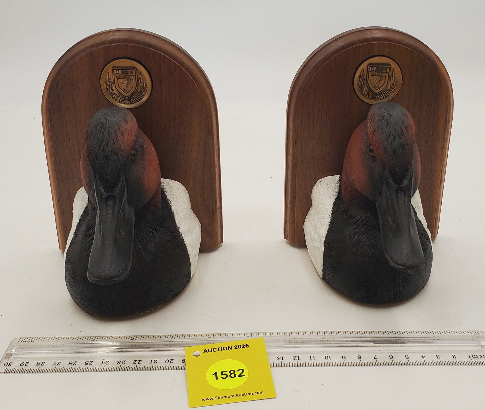 Ducks unlimited Canvasback bookends, signed on bottom (1 of 3)