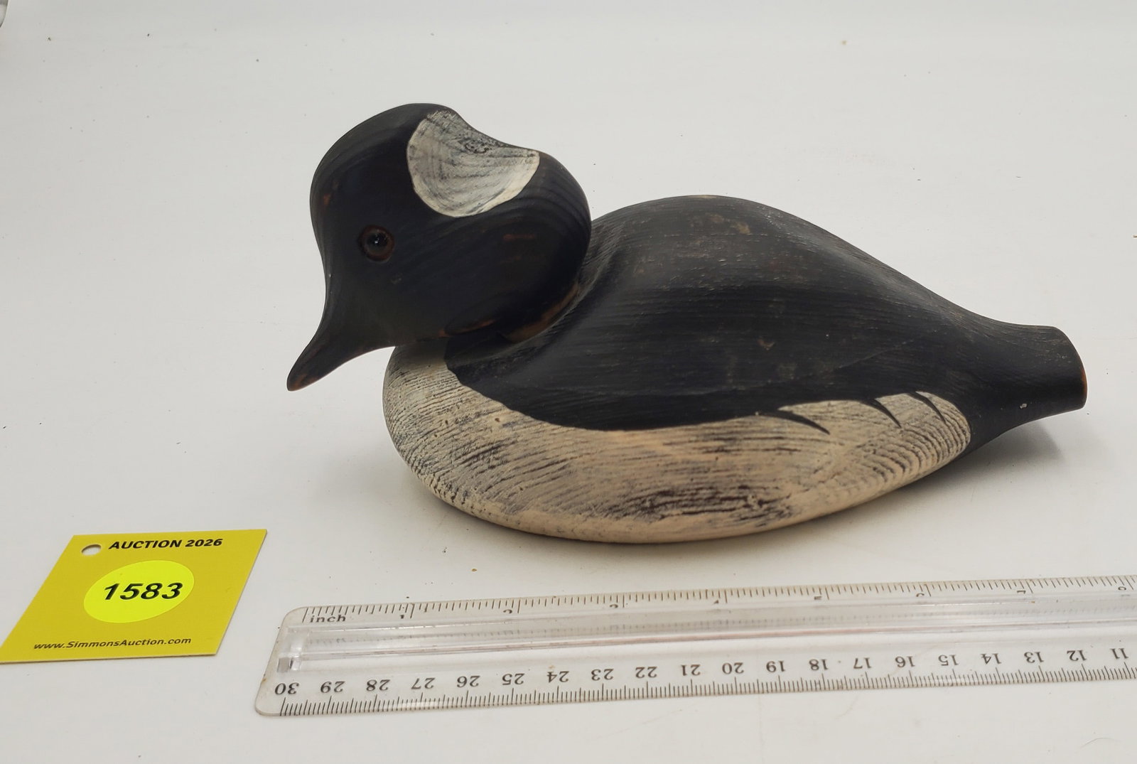 Decoy, wooden bufflehead drake signed on the bottom and marked "Swan Quarter" (1 of 3)