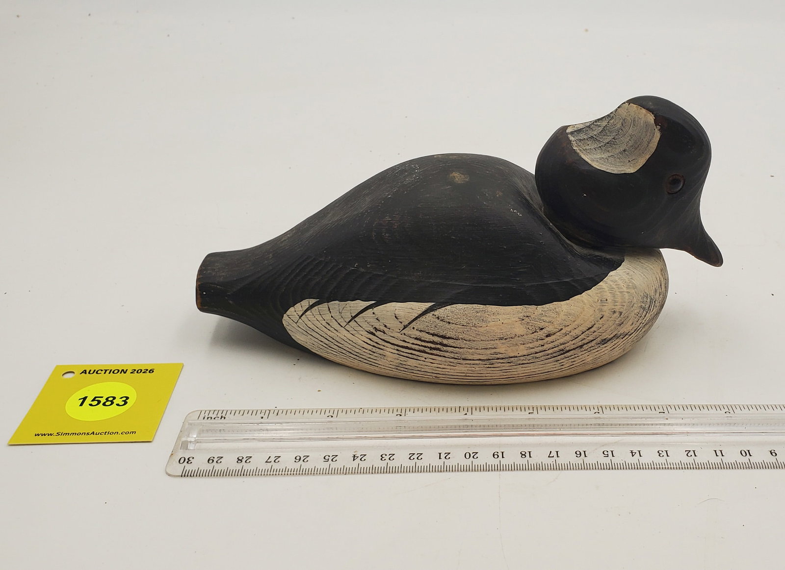 Decoy, wooden bufflehead drake signed on the bottom and marked "Swan Quarter" - 2