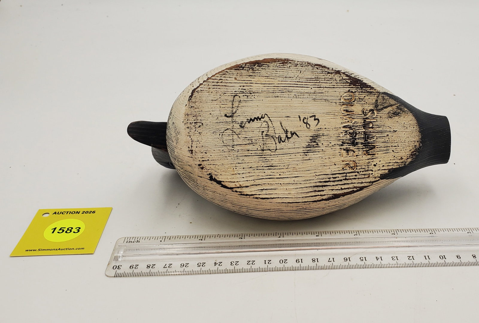 Decoy, wooden bufflehead drake signed on the bottom and marked "Swan Quarter" - 3