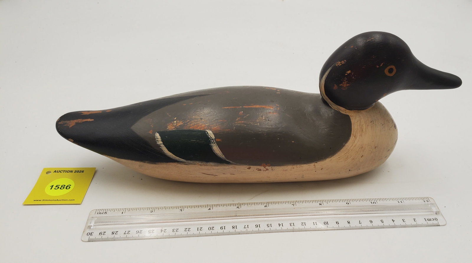 Decoy, wooden duck, marked "RS" on bottom (1 of 3)