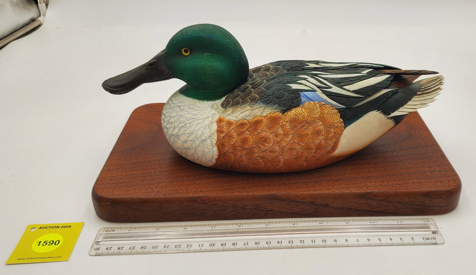 Decoy, wooden Northern Shoveler, marked "N. Shoveler #8 Devine 10/91": Decoy, wooden Northern Shoveler, marked "N. Shoveler #8 Devine 10/91"