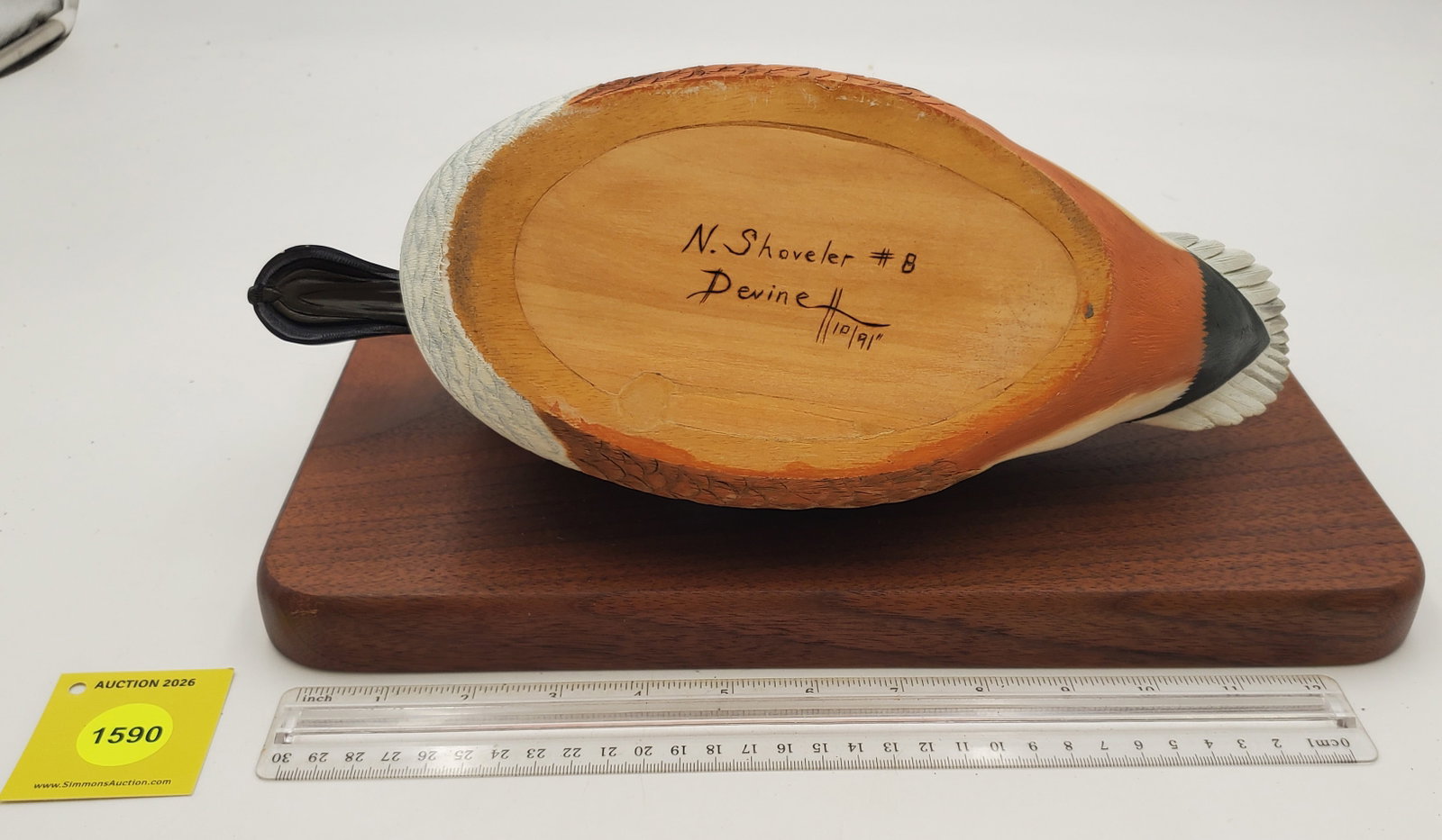 Decoy, wooden Northern Shoveler, marked "N. Shoveler #8 Devine 10/91" - 3