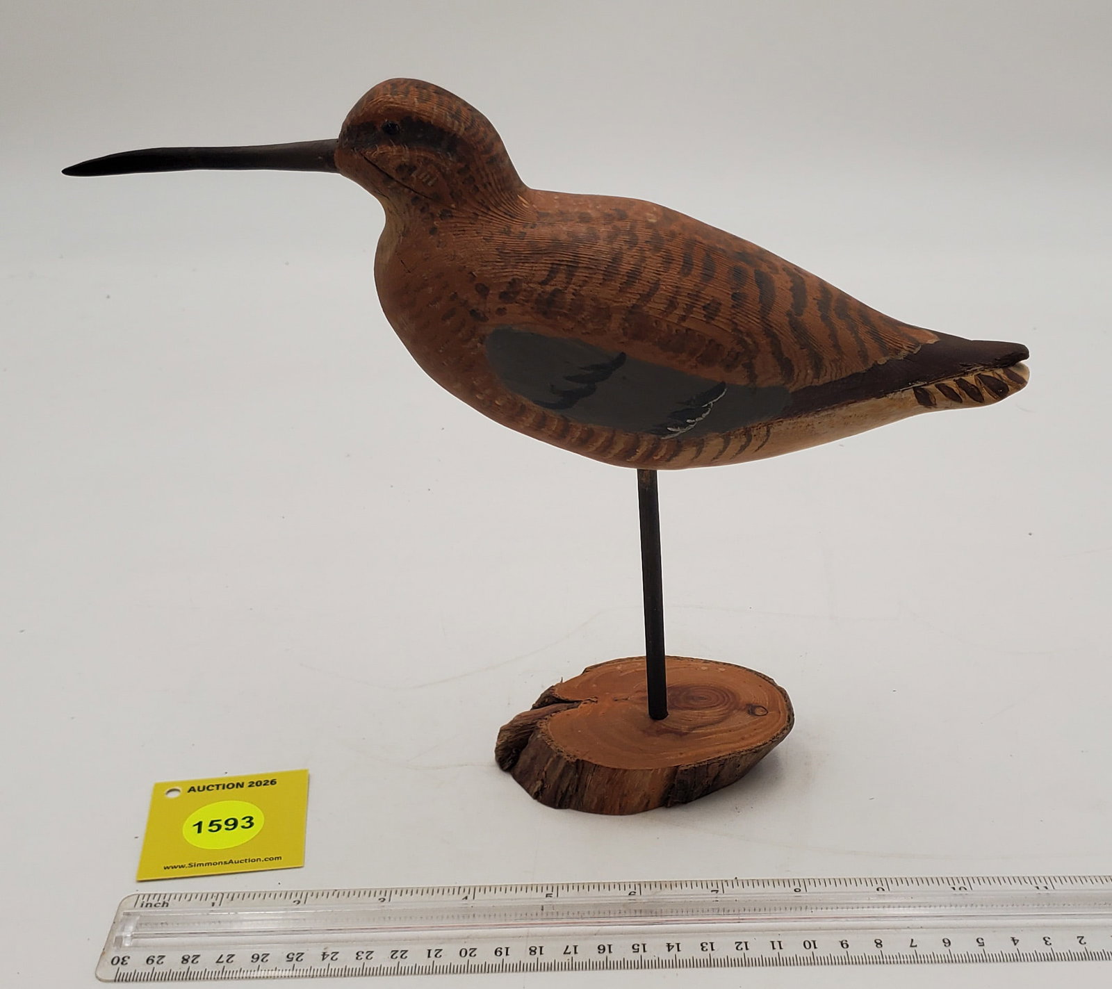 Decoy, wooden shorebird, signed on base (1 of 3)