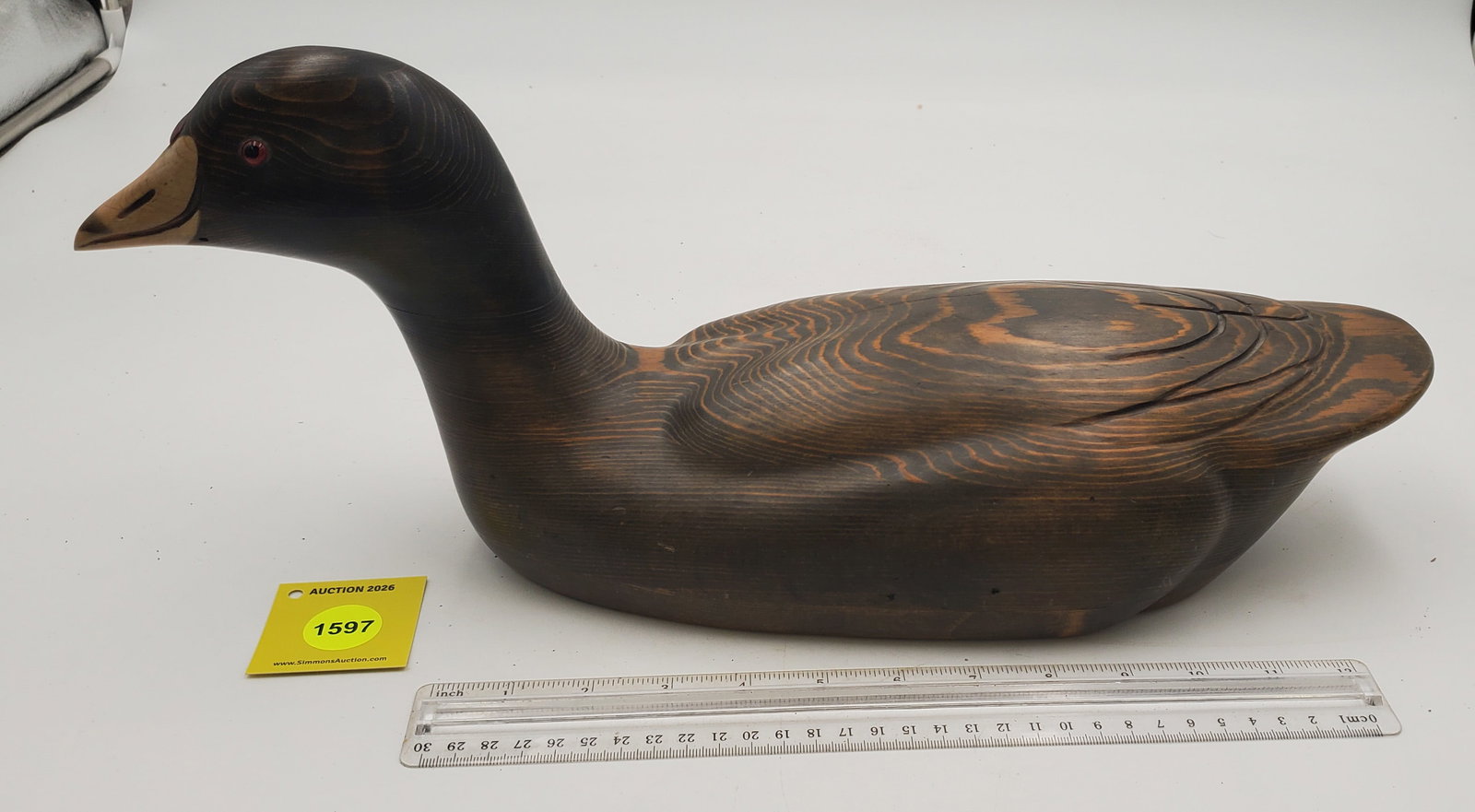 Decoy, wooden duck, signed on bottom by Tom Taber (1 of 3)