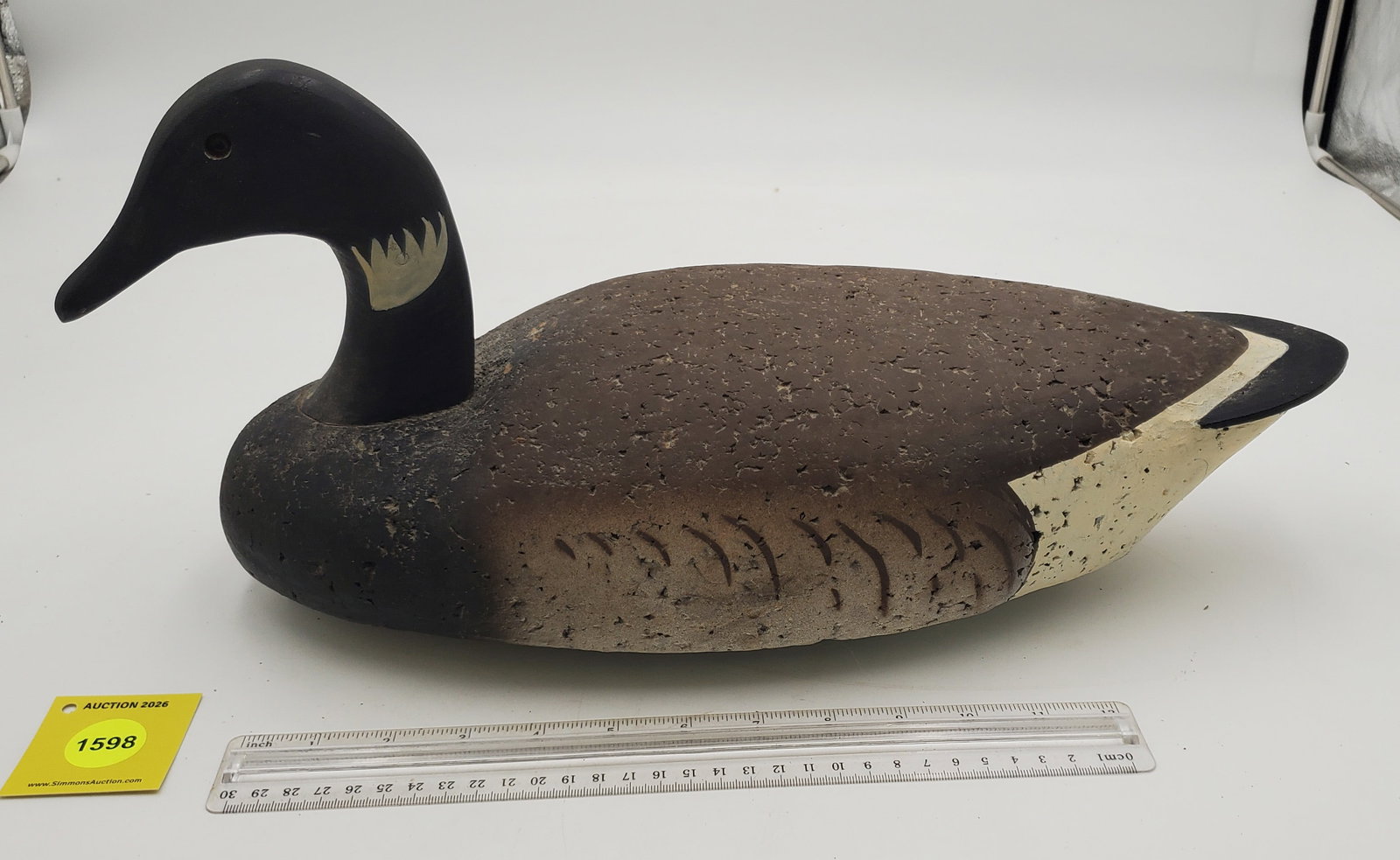 Decoy, Canadian goose w/cork body and wooden head, marked on bottom "DGJ, D. Johnson" (1 of 3)
