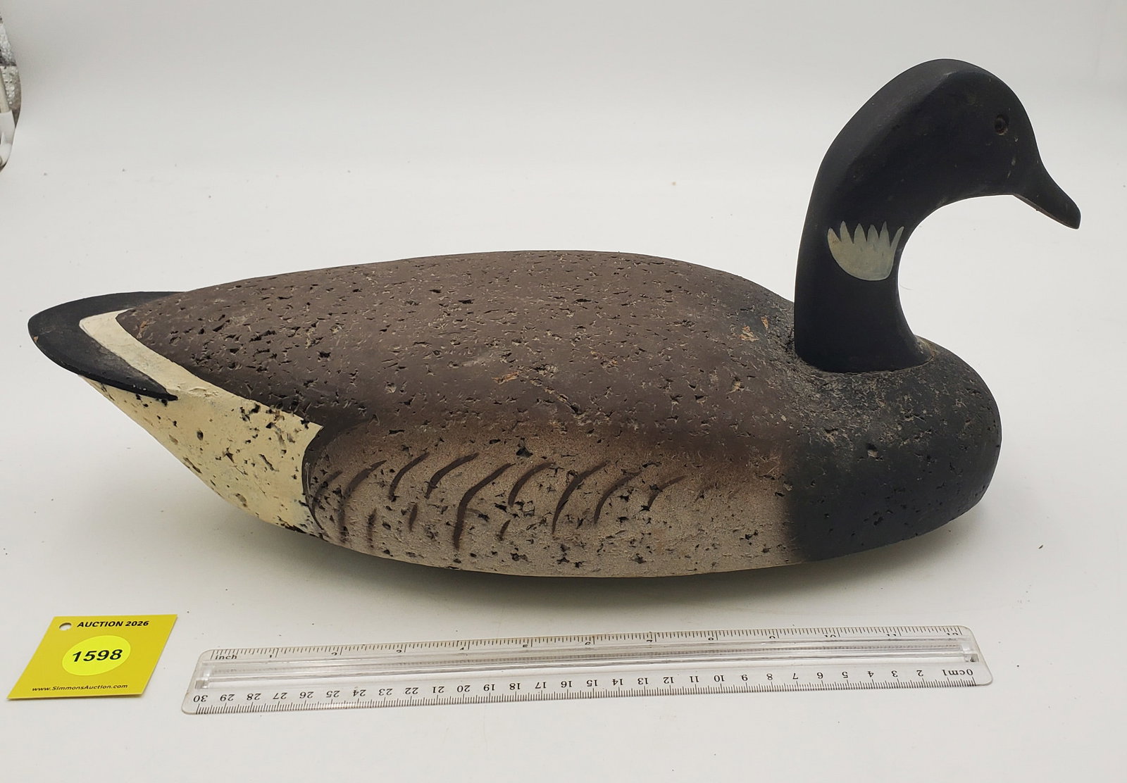 Decoy, Canadian goose w/cork body and wooden head, marked on bottom "DGJ, D. Johnson" - 2