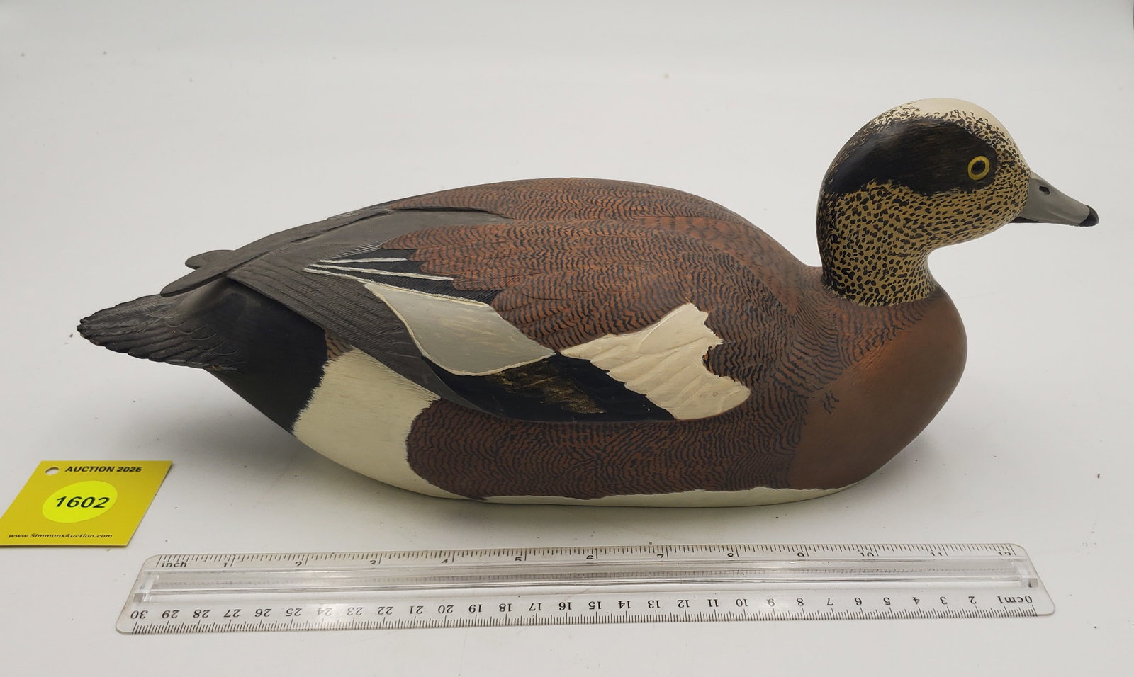 Decoy, wooden greenhead gear wigean drake, marked on bottom "B. Wall 6.9.78 No 1" (1 of 3)