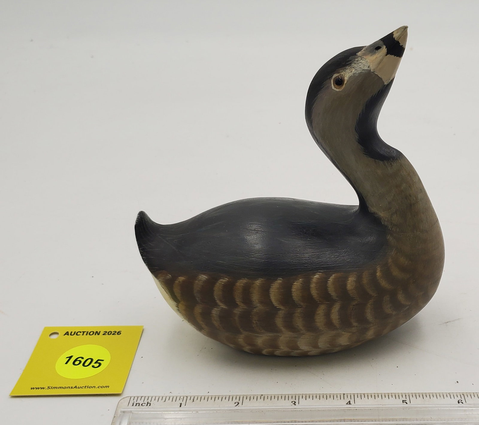 Decoy, wooden pied-billed grebe, marked "Pettijohn" on bottom (1 of 3)