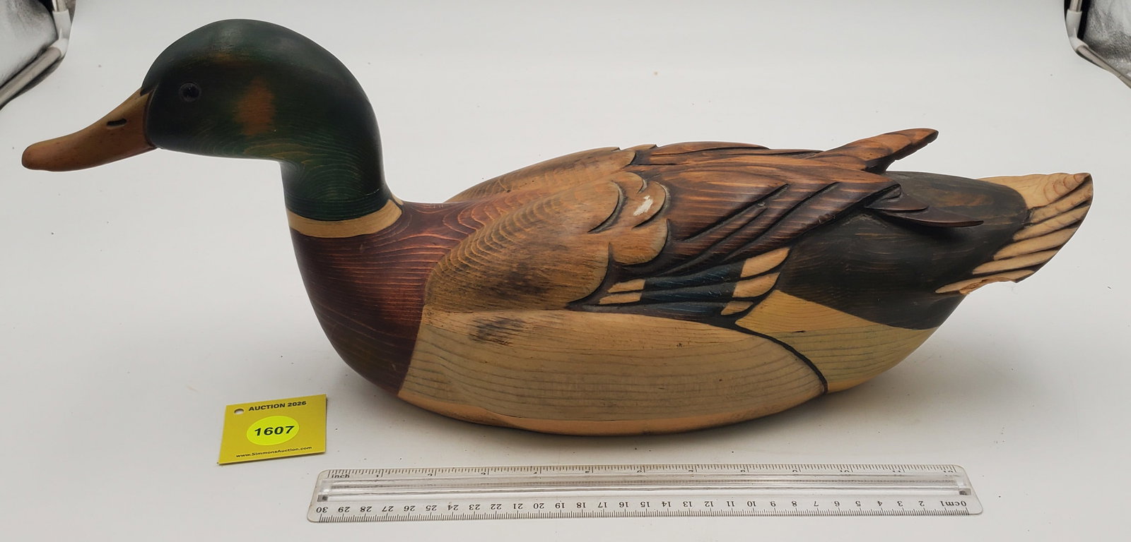 Decoy, wooden mallard duck, Ducks Unlimited Special Edition 1987-88 signed Tom Taber, broken tail... (1 of 4)