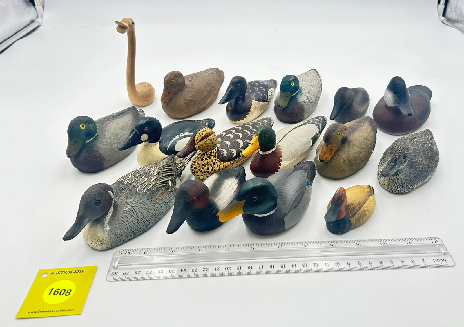 Decoy, Lot of 16, small wooden ducks, (4) DU, (4) Roy Smith, (2) Carry-Lite, (6) unmarked (1 of 11)