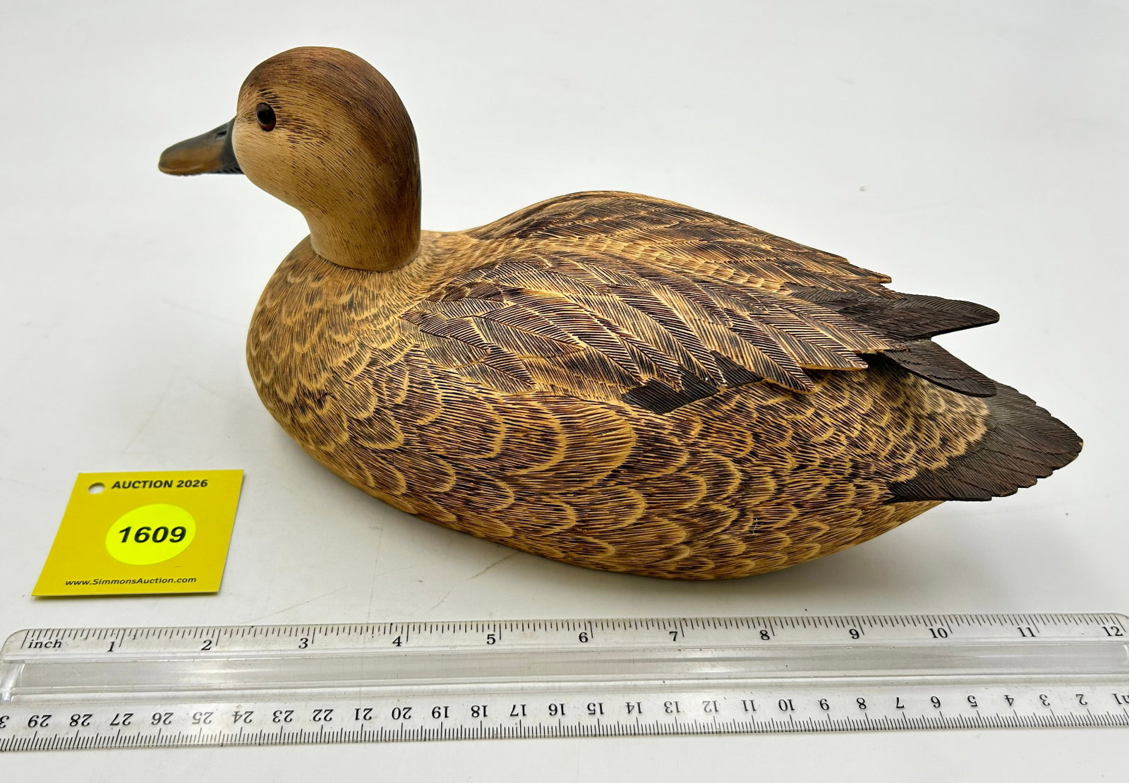 Decoy, wooded pintail, marked "B. Wall 4.6.82 No.1" on bottom - 2