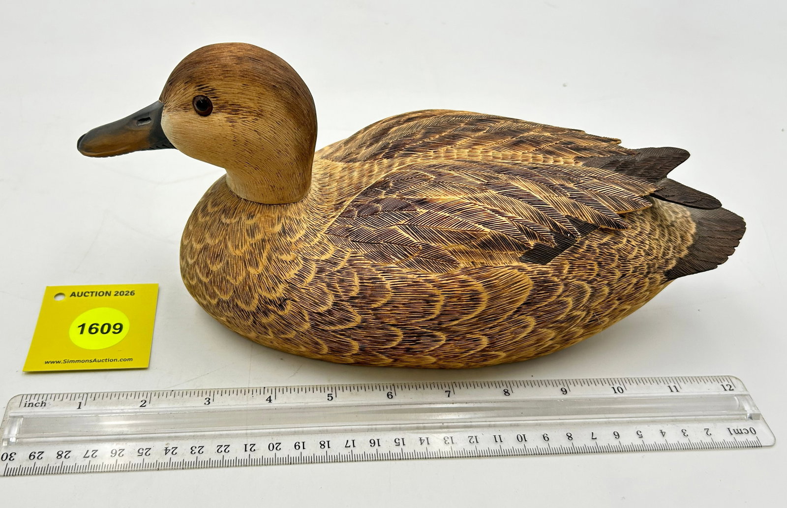 Decoy, wooded pintail, marked "B. Wall 4.6.82 No.1" on bottom - 3
