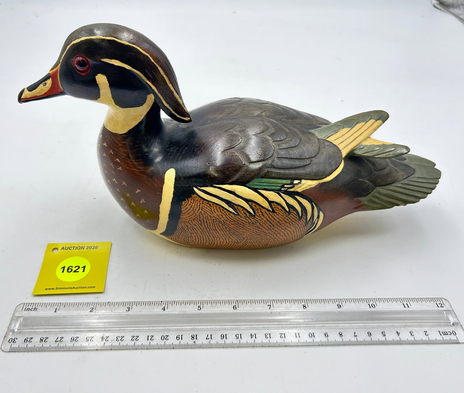 Decoy, Wooden Wood drake duck. On bottom " B.WAII 2-3-74, #5 (1 of 5)