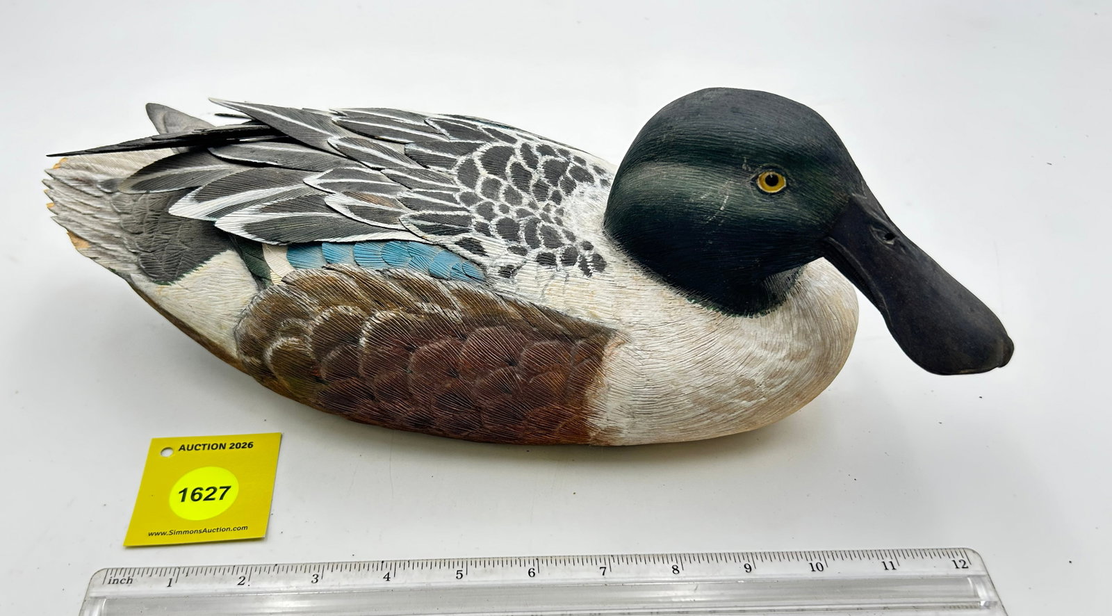 Decoy, Wooden Northern Shoveler Drake Duck. On Bottom "Signature, 3-80". Signed (1 of 5)
