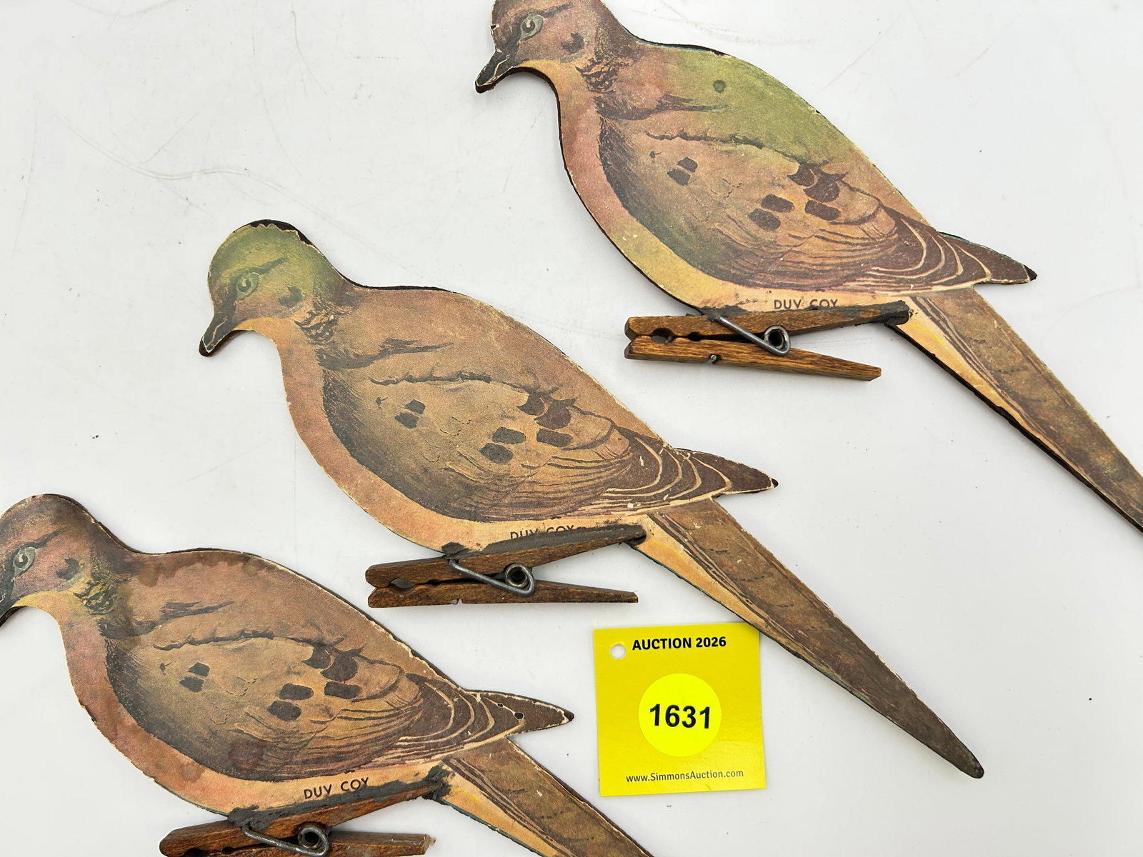 Lot of 3 Decoy, Wooden Duv Coy Morning Doves w/ wooden clothespin - 4