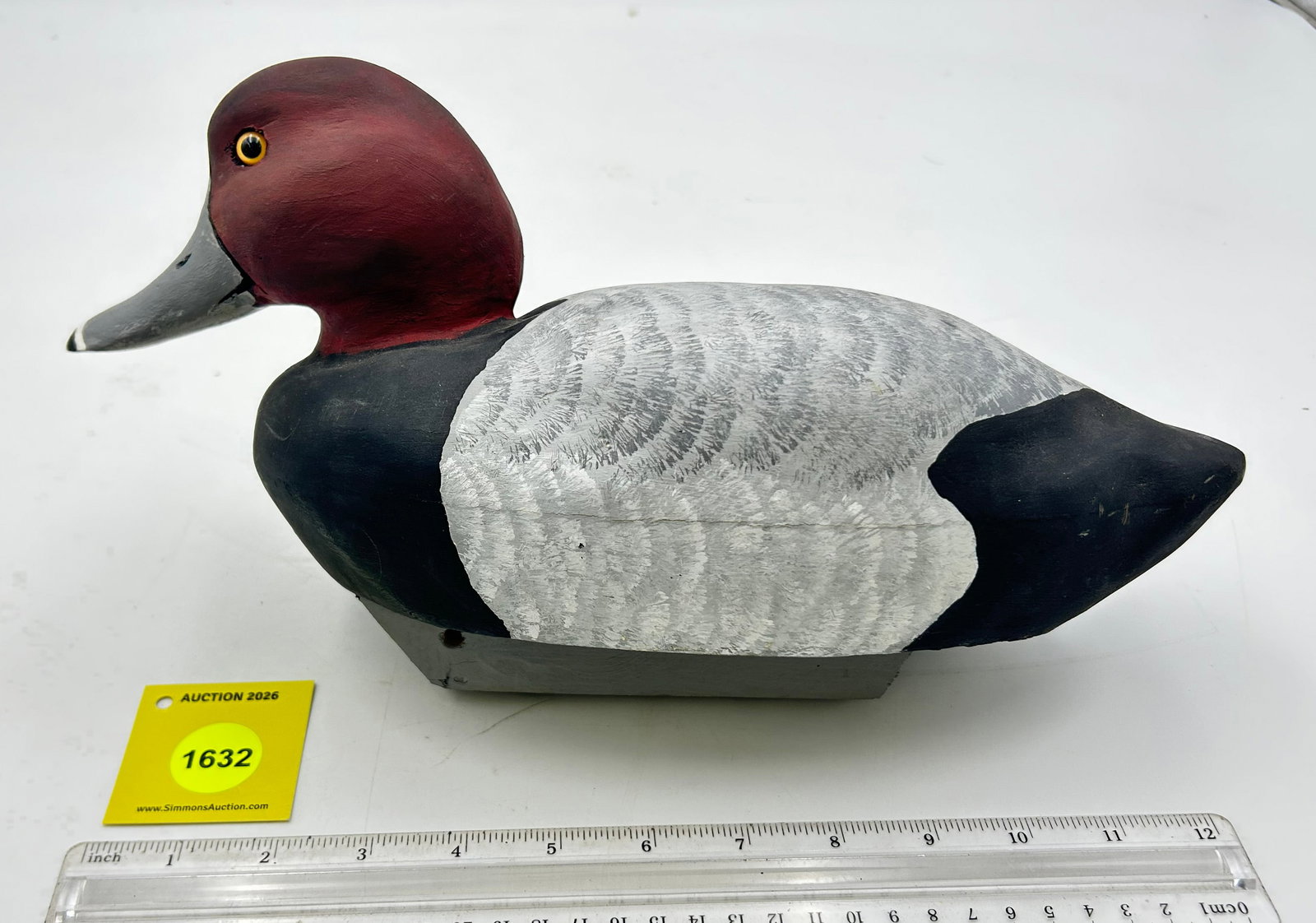 Decoy, Wooden Redhead Drake duck. On bottom "Jay 98". (1 of 5)