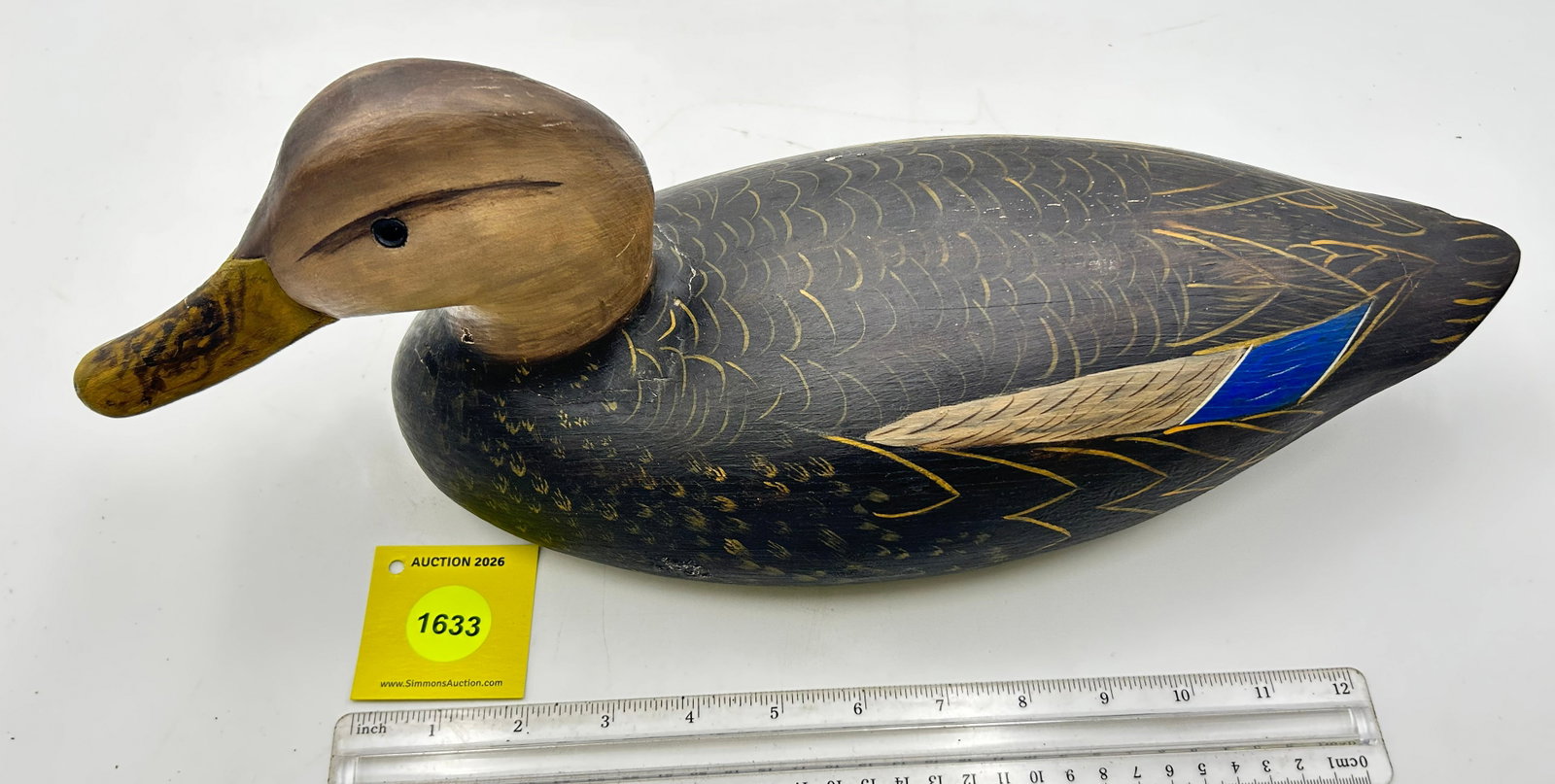 Decoy, Wooden Black duck. On bottom marked "TS". - 2