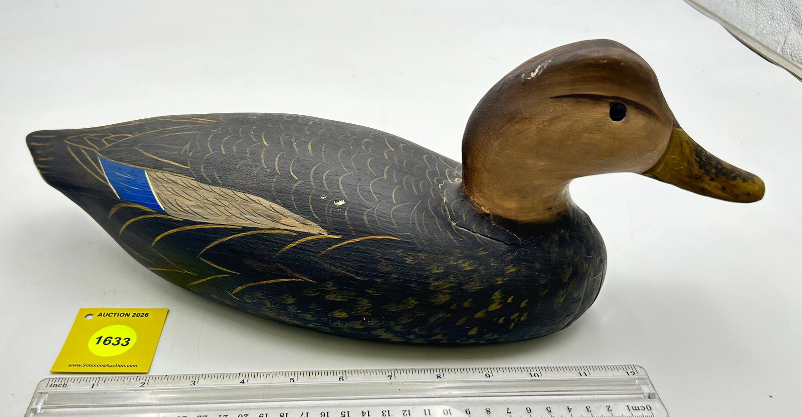 Decoy, Wooden Black duck. On bottom marked "TS". - 3