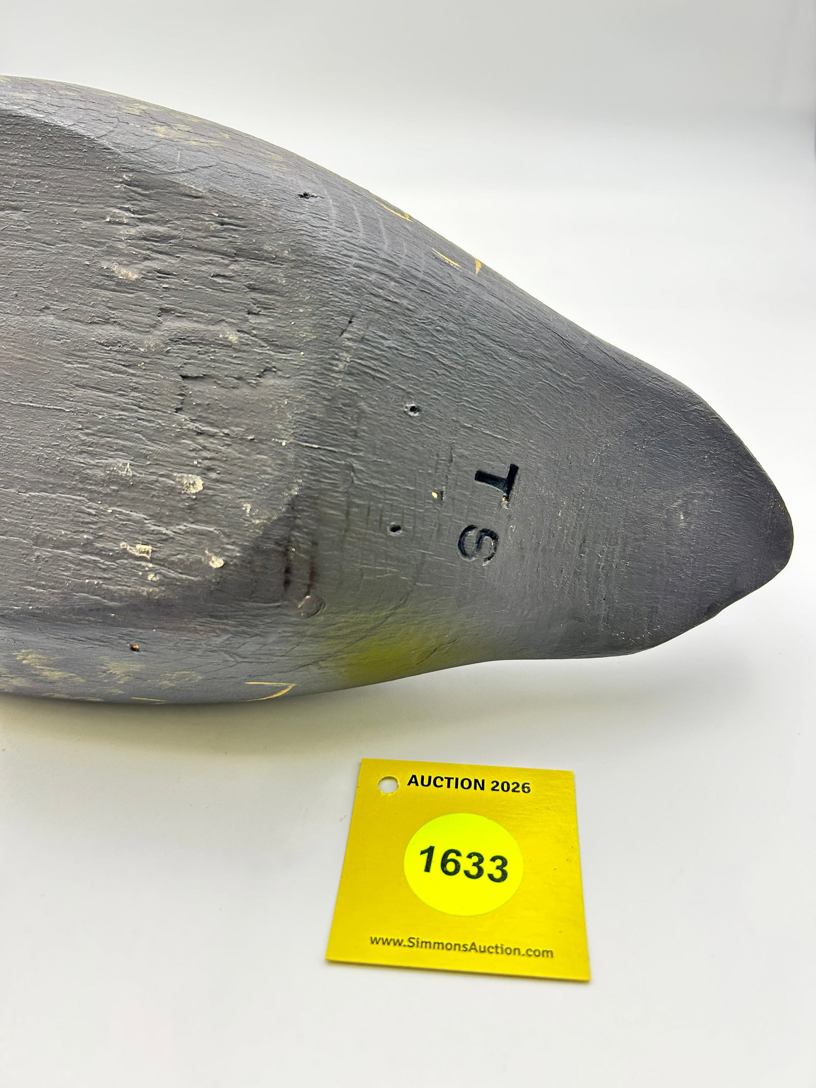 Decoy, Wooden Black duck. On bottom marked "TS". - 5