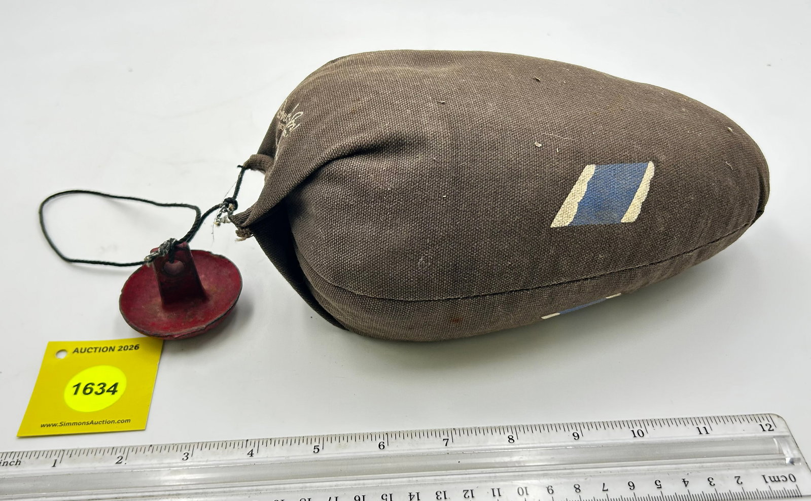 Decoy, Duck-In cloth feeder decoy w/ matching red anchor weight . On end marked " Duck-In Pat.App... (1 of 5)