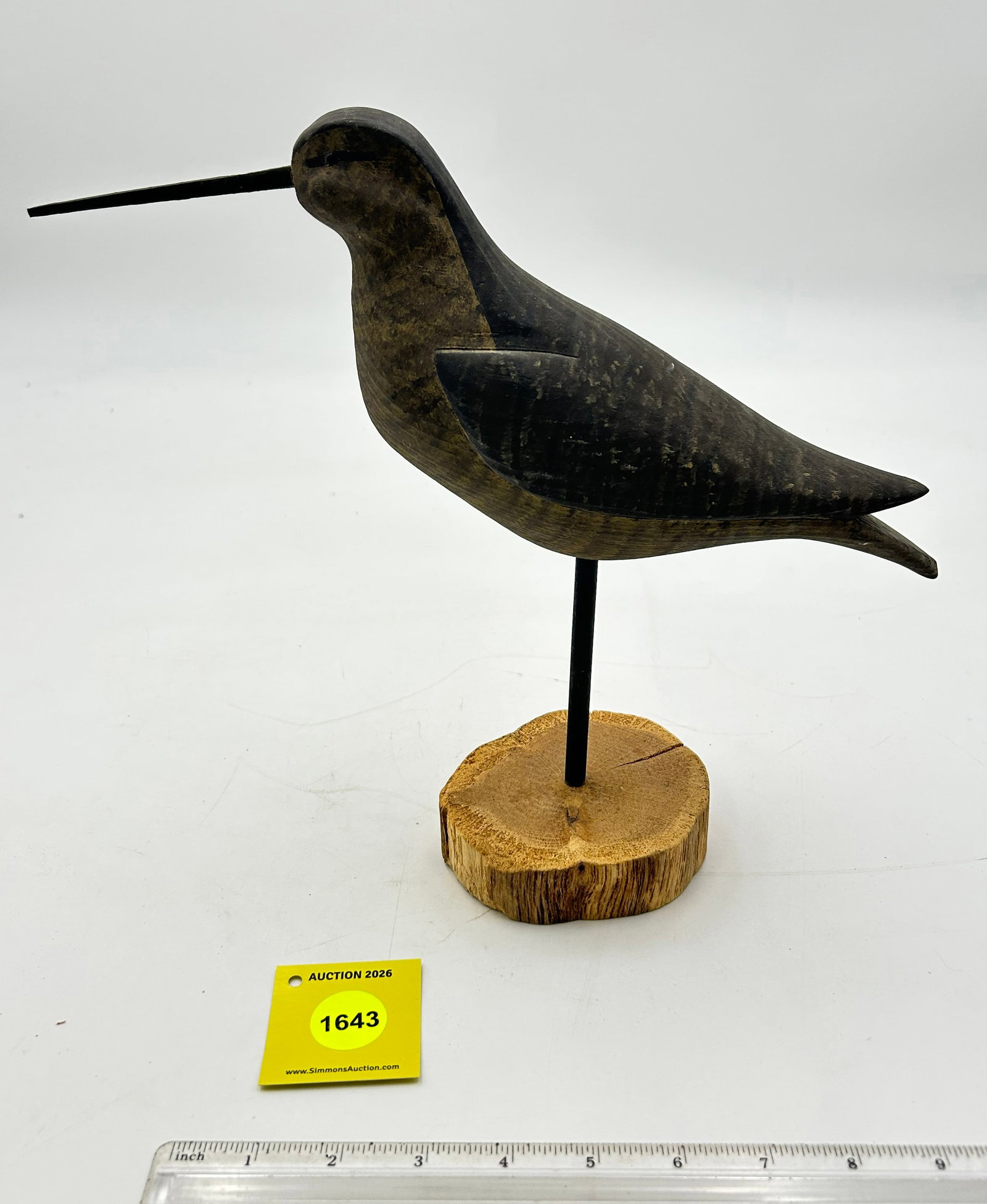 Decoy, Wooden Whimbrel bird. On Bottom "SR White 93 Whimbrel 4-93: Decoy, Wooden Whimbrel bird. On Bottom "SR White 93 Whimbrel 4-93