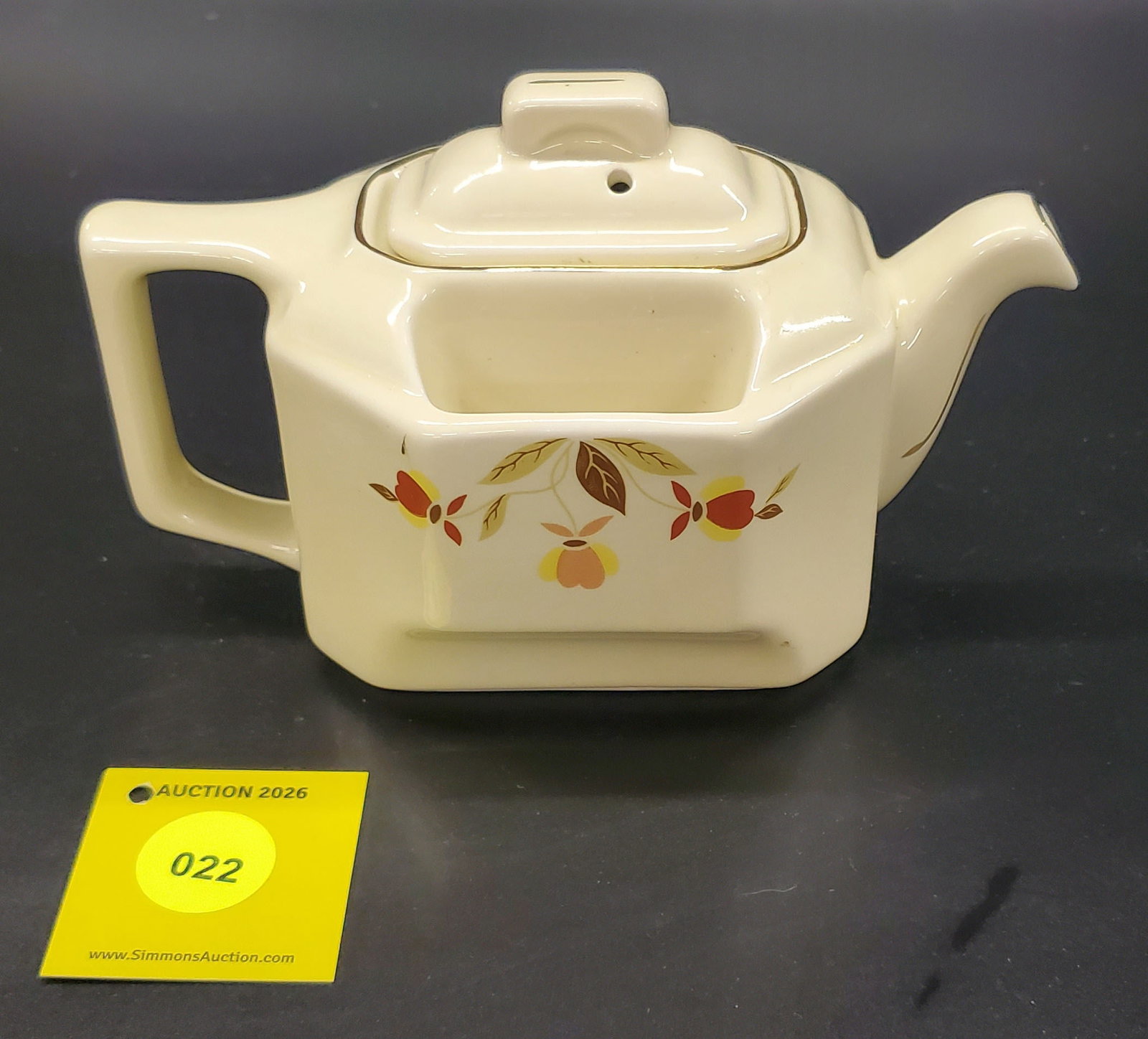 Superior Hall Jewel Tea Autumn Leaf T-Ball Square Teapot - 2