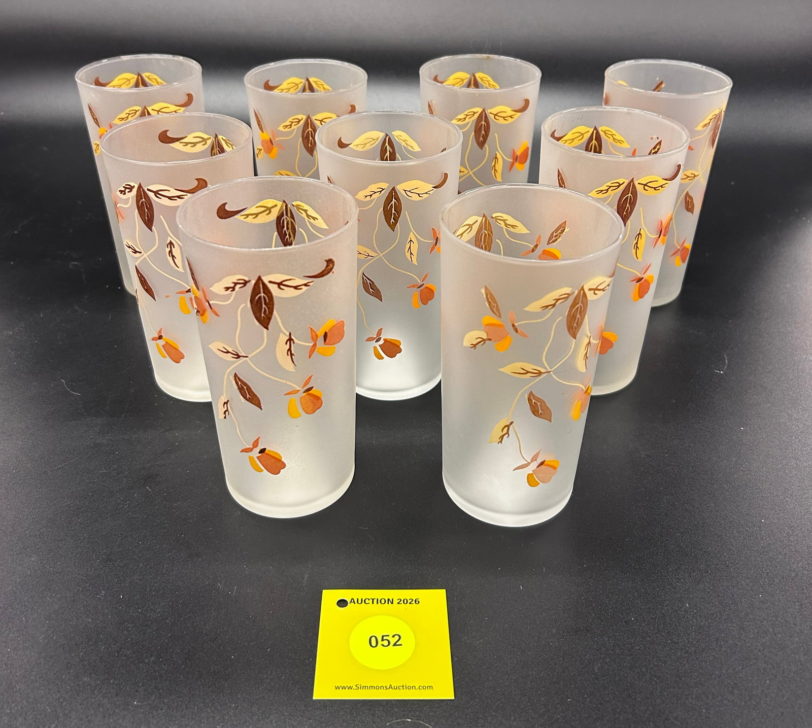 Lot of 9, Superior Hall Jewel Autumn Leaf Frosted Glass Tumbler - 2