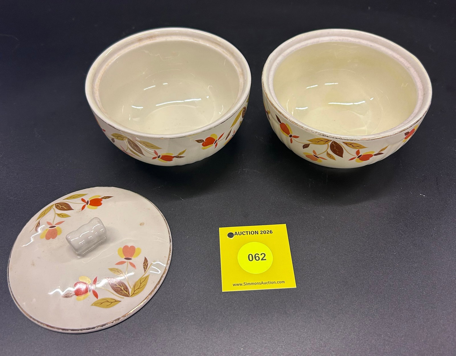 Lot of 2 Superior Hall Jewel Tea Autumn Leaf Drip Jar one with lid, other without "5 - 2